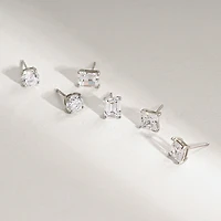 Diamonart Womens Cubic Zirconia Sterling Silver 3 Pair Earring Set