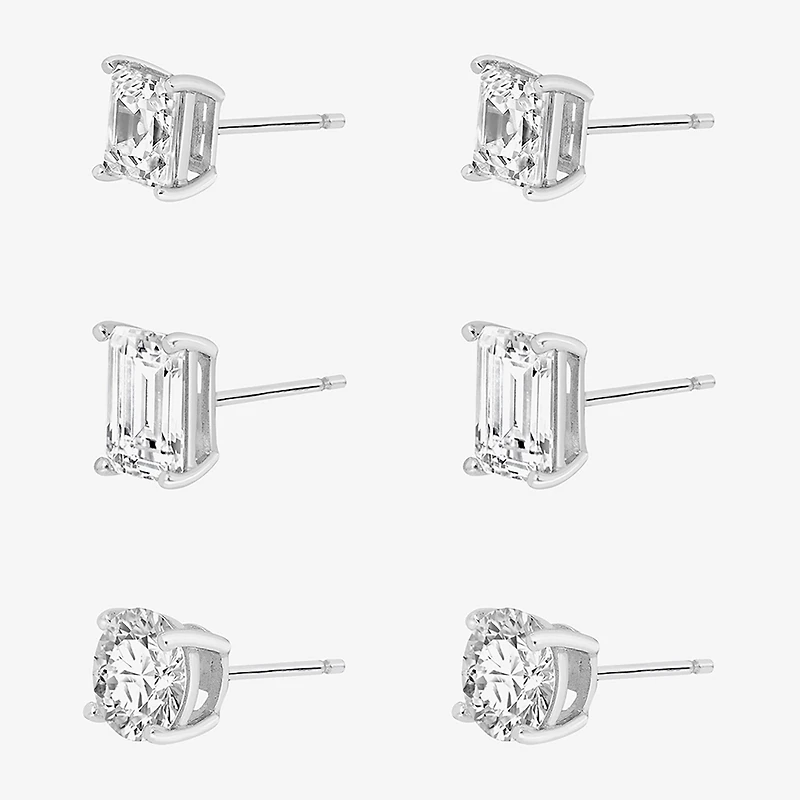 Diamonart Womens Cubic Zirconia Sterling Silver 3 Pair Earring Set