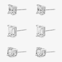 Diamonart Womens Cubic Zirconia Sterling Silver 3 Pair Earring Set