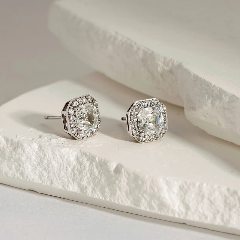 Diamonart Cubic Zirconia Sterling Silver 10.3mm Stud Earrings