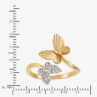 (H-I / Si1-Si2) Womens 1/10 CT. T.W. Lab Grown White Diamond 14K Gold Over Silver Sterling Butterfly Bypass  Cocktail Ring