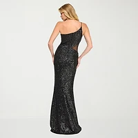 Trixxi Womens Juniors Asymmetrical Neck Sleeveless CUTOUTS Sequin Bodycon Dress