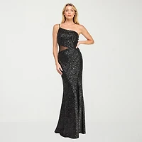 Trixxi Womens Juniors Asymmetrical Neck Sleeveless CUTOUTS Sequin Bodycon Dress