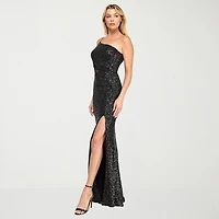 Trixxi Womens Juniors Asymmetrical Neck Sleeveless CUTOUTS Sequin Bodycon Dress