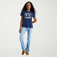 St. John's Bay Womens Tall Crew Neck Short Sleeve Regular Fit Graphic T-Shirt