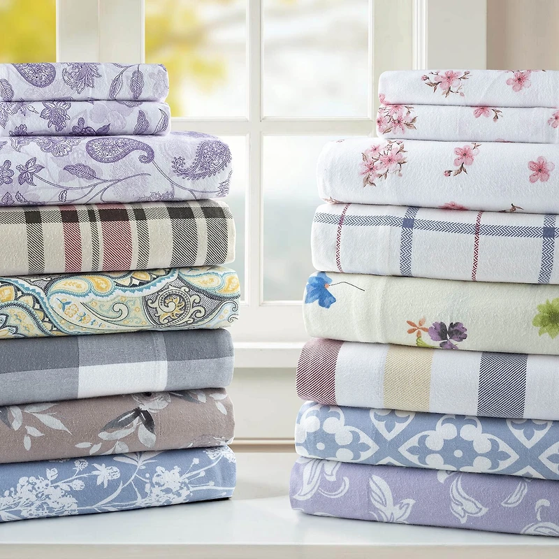 Pointehaven Cotton Brushed 180 Gsm Printed Flannel Sheet Set