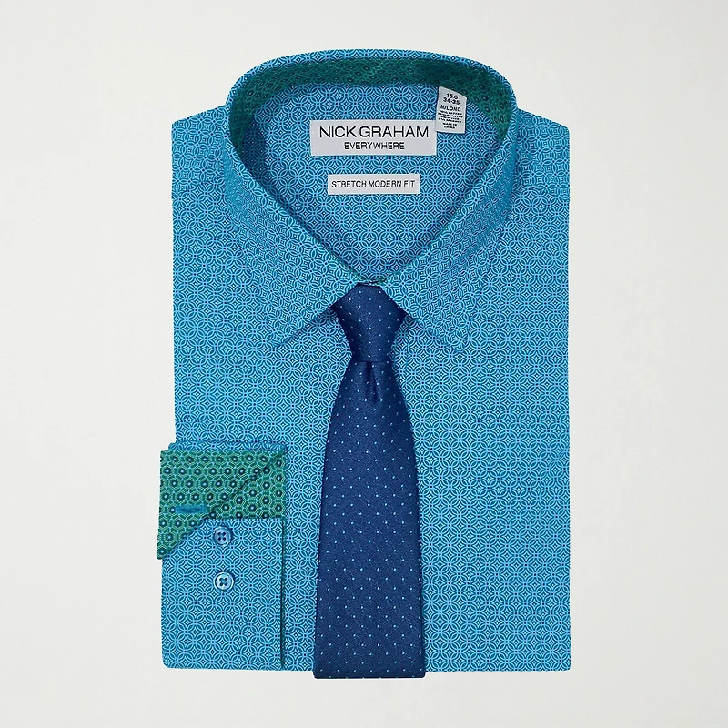 Nick Graham Mens Point Collar Long Sleeve Shirt + Tie Set