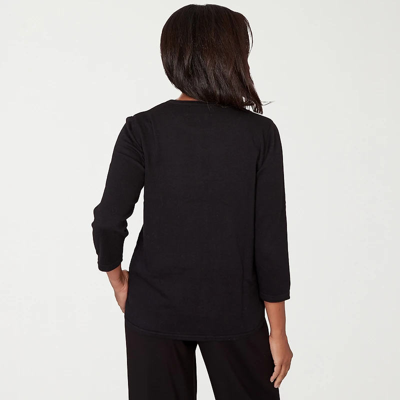 Alfred Dunner Barcelona Womens Crew Neck 3/4 Sleeve Pullover Sweater
