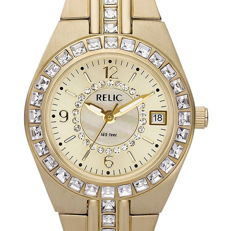 Relic By Fossil Womens Gold Tone Bracelet Watch Zr11778