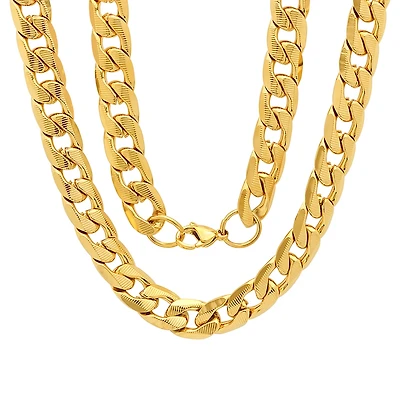 Mens 18K Gold Over Stainless Steel Hypoallergenic 24 Inch Curb Chain Necklace