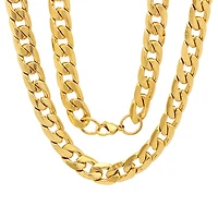 Mens 18K Gold Over Stainless Steel Hypoallergenic 24 Inch Curb Chain Necklace