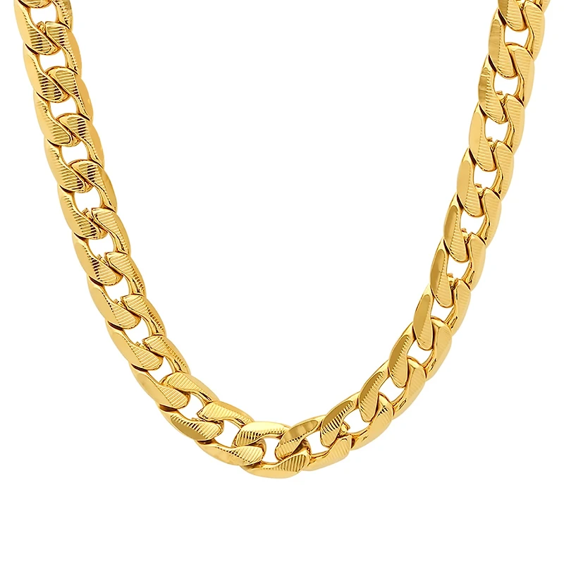Mens 18K Gold Over Stainless Steel Hypoallergenic 24 Inch Curb Chain Necklace