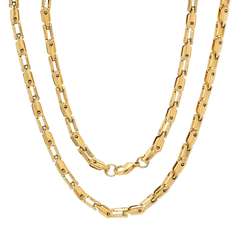 Mens 18K Gold Over Stainless Steel Hypoallergenic 24 Inch Mariner Chain Necklace
