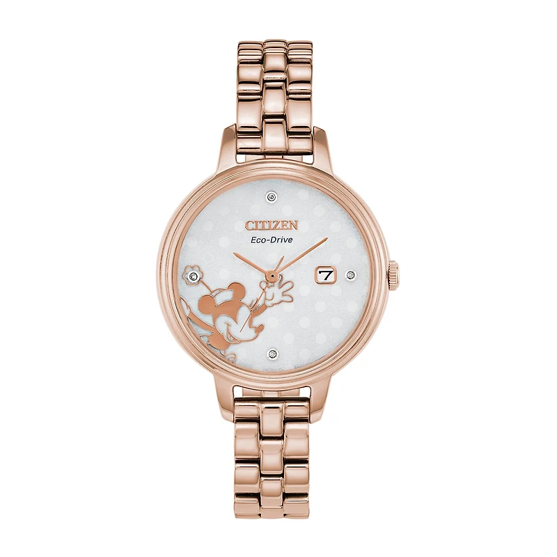 Citizen Minnie Mouse Womens Rose Goldtone Stainless Steel Bracelet Watch Ew2448-51w