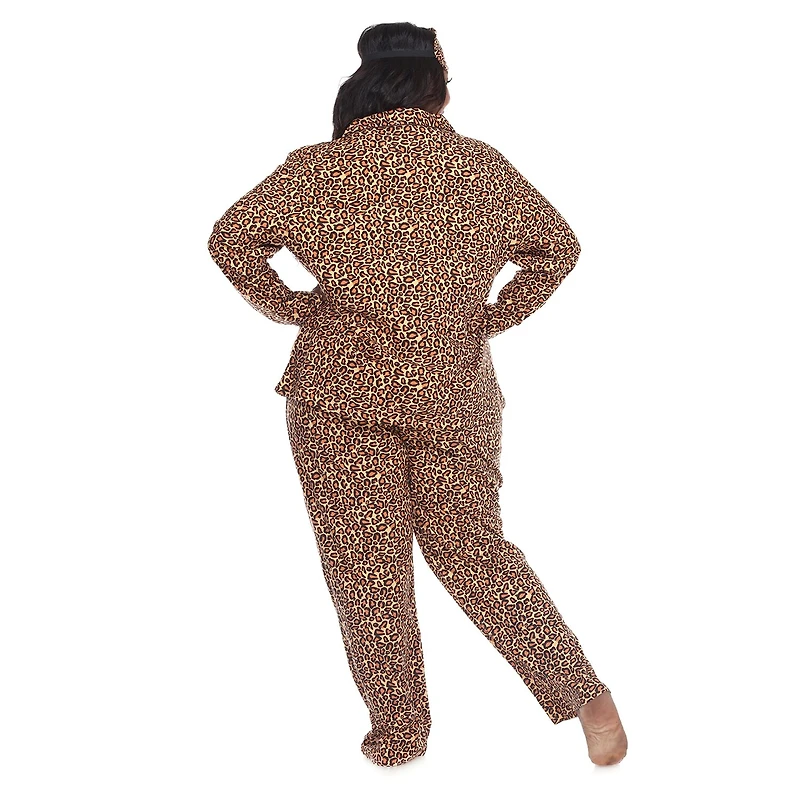White Mark Womens Flannel V-Neck Long Sleeve 3-pc. Plus Pajama Set