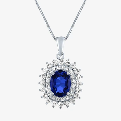 Womens Gemstone Sterling Silver Oval Halo Pendant Necklace