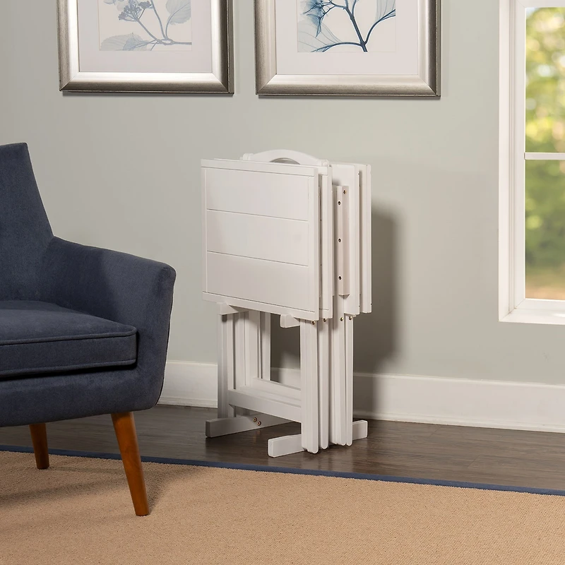 Maurine Farmhouse 4-pc. TV Tray Tables with Stand