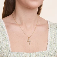 Sparkle Allure Internet Catalog Womens Natural White Diamond Accent 18K Gold Over Brass Cross 18 Inch Pendant Necklace
