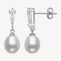 Womens Genuine White Cultured Freshwater Pearl Sterling Silver Drop Earrings