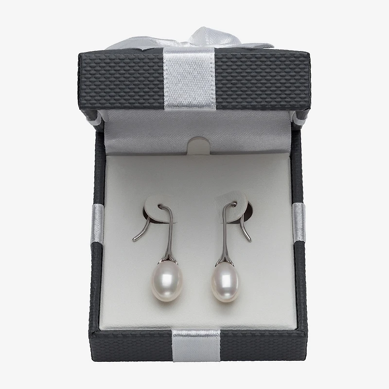 Womens Genuine White Cultured Freshwater Pearl Sterling Silver Drop Earrings