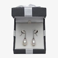 Womens Genuine White Cultured Freshwater Pearl Sterling Silver Drop Earrings