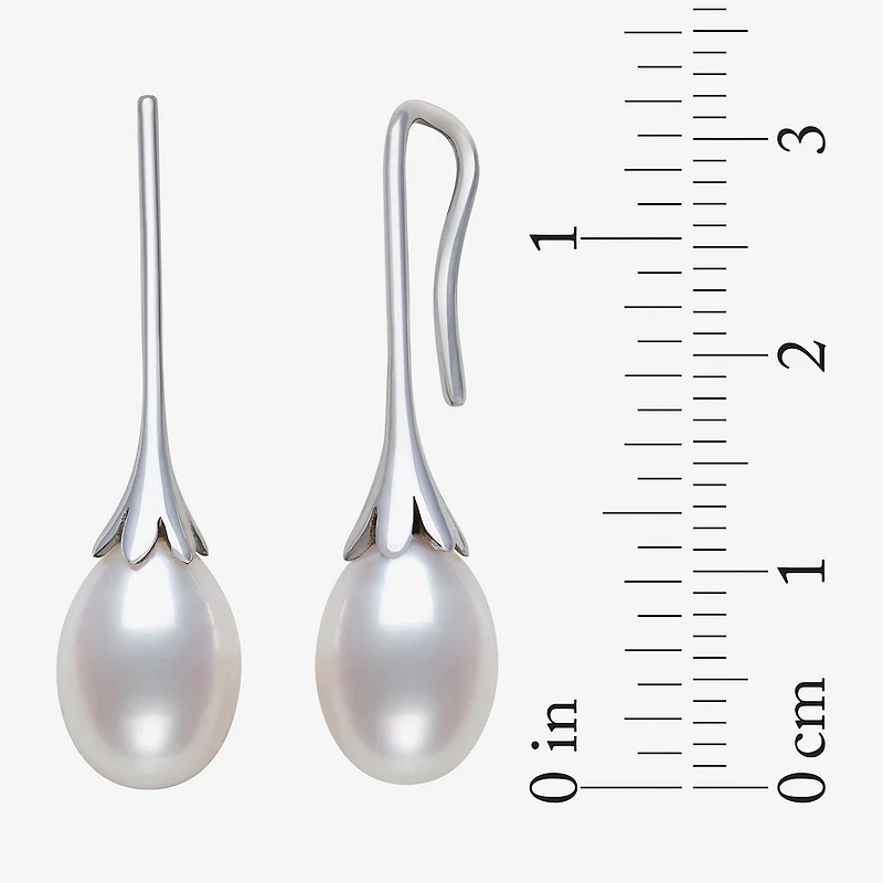 Womens Genuine White Cultured Freshwater Pearl Sterling Silver Drop Earrings