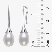Womens Genuine White Cultured Freshwater Pearl Sterling Silver Drop Earrings