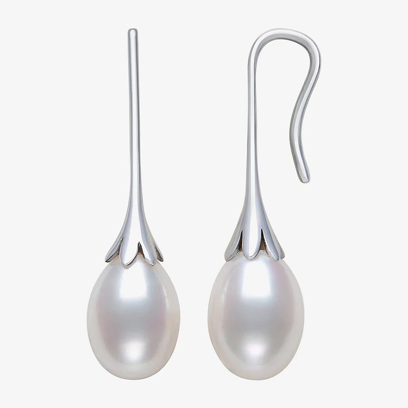Womens Genuine White Cultured Freshwater Pearl Sterling Silver Drop Earrings