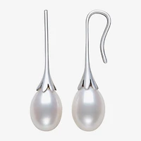 Womens Genuine White Cultured Freshwater Pearl Sterling Silver Drop Earrings
