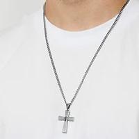 Mens Diamond-Accent Stainless Steel Cross Pendant Necklace