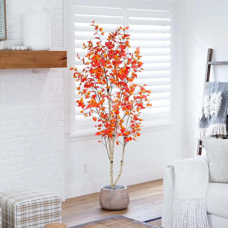 Nearly Natural 7' Orange Autumn Birch Indoor Artificial Tree