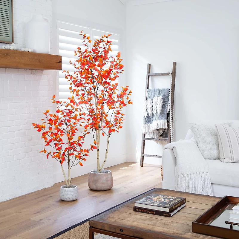 Nearly Natural 7' Orange Autumn Birch Indoor Artificial Tree
