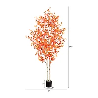 Nearly Natural 8' Orange Autumn Birch Indoor Artificial Tree