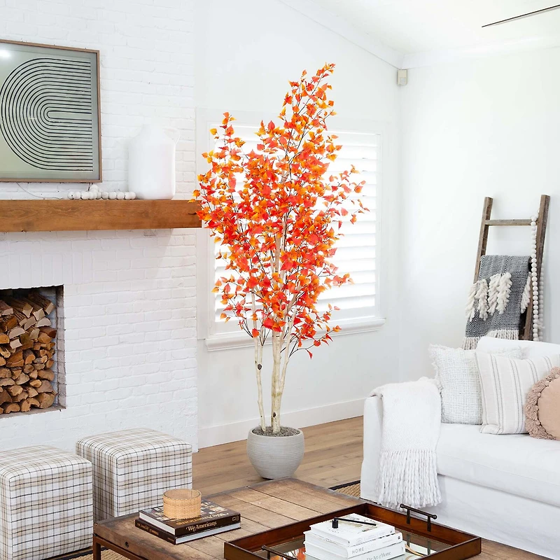 Nearly Natural 9' Orange Autumn Birch Indoor Artificial Tree
