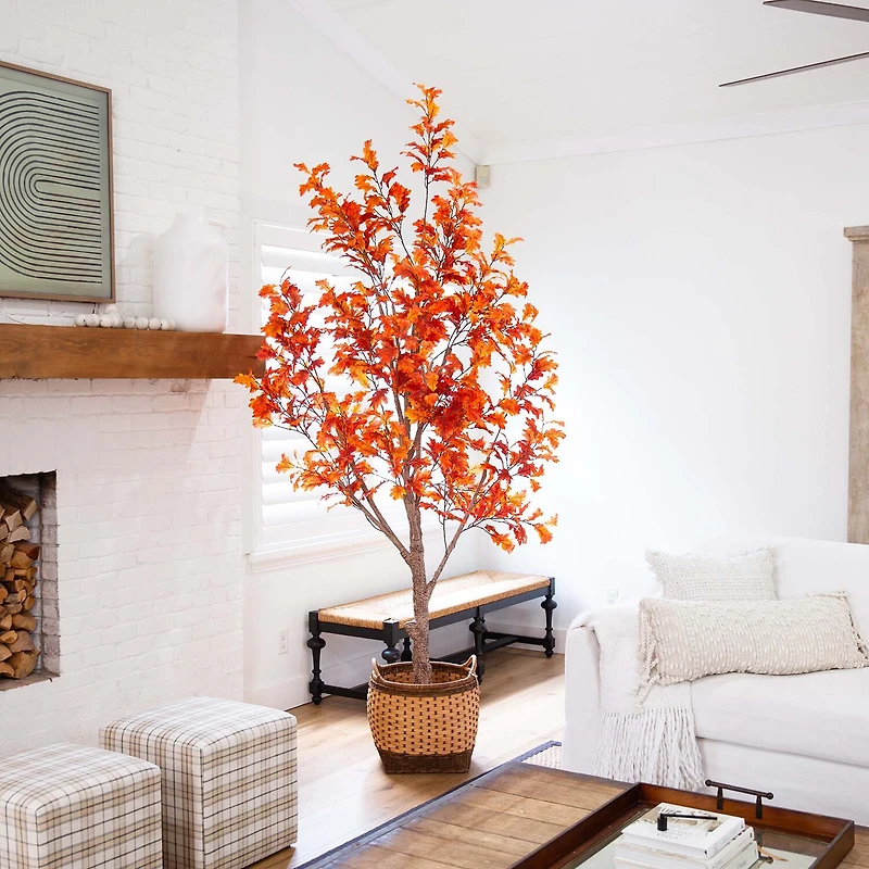 Nearly Natural 9' Orange Autumn Oak Indoor Artificial Tree