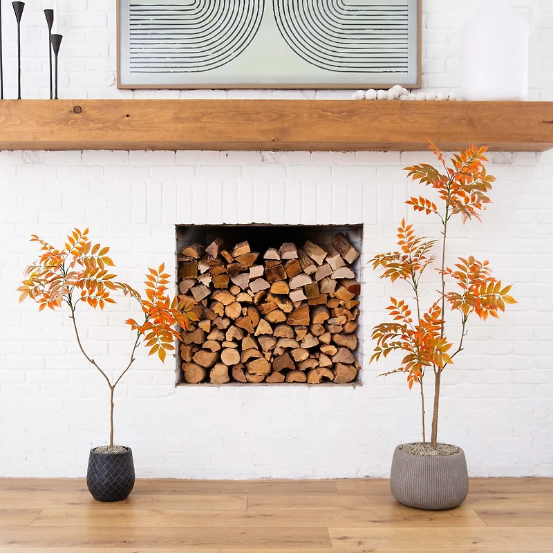 Nearly Natural 4' Orange Minimalist Sumac Indoor Artificial Tree