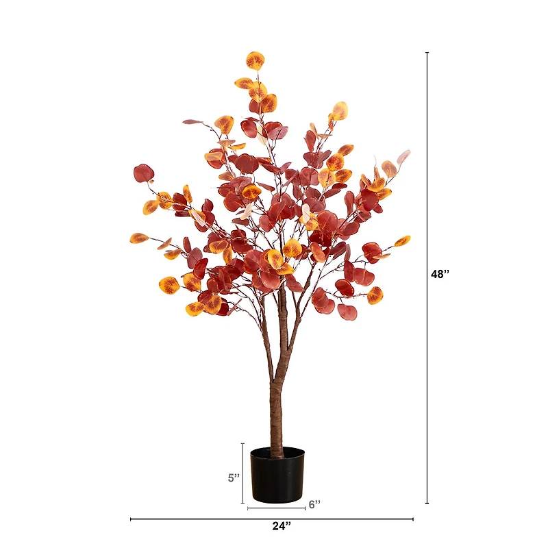 Nearly Natural 4' Orange Prelit Eucalyptus Lighted Indoor Artificial Tree