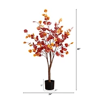 Nearly Natural 4' Orange Prelit Eucalyptus Lighted Indoor Artificial Tree