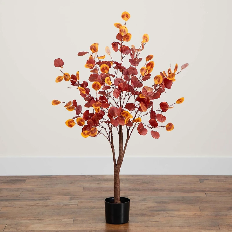 Nearly Natural 4' Orange Prelit Eucalyptus Lighted Indoor Artificial Tree