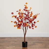 Nearly Natural 4' Orange Prelit Eucalyptus Lighted Indoor Artificial Tree