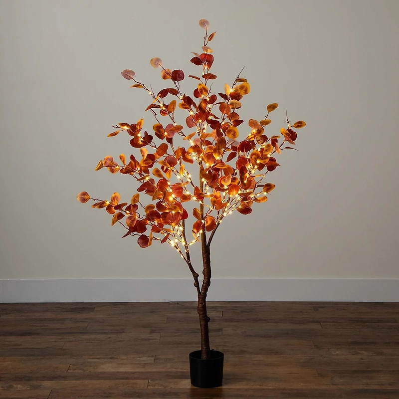 Nearly Natural 5' Orange Prelit Eucalyptus Lighted Indoor Artificial Tree