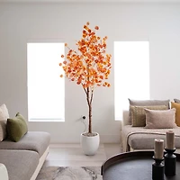 Nearly Natural 6' Orange Prelit Eucalyptus Lighted Indoor Artificial Tree