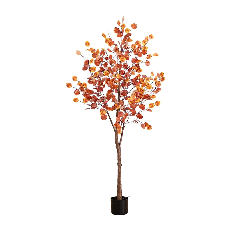 Nearly Natural 6' Orange Prelit Eucalyptus Lighted Indoor Artificial Tree