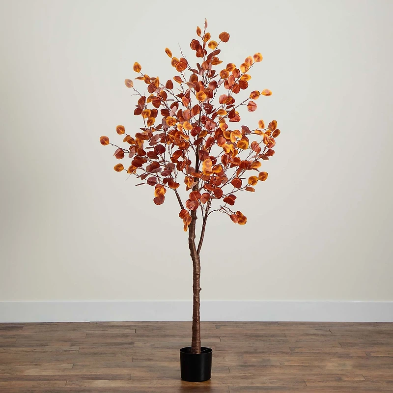 Nearly Natural 6' Orange Prelit Eucalyptus Lighted Indoor Artificial Tree