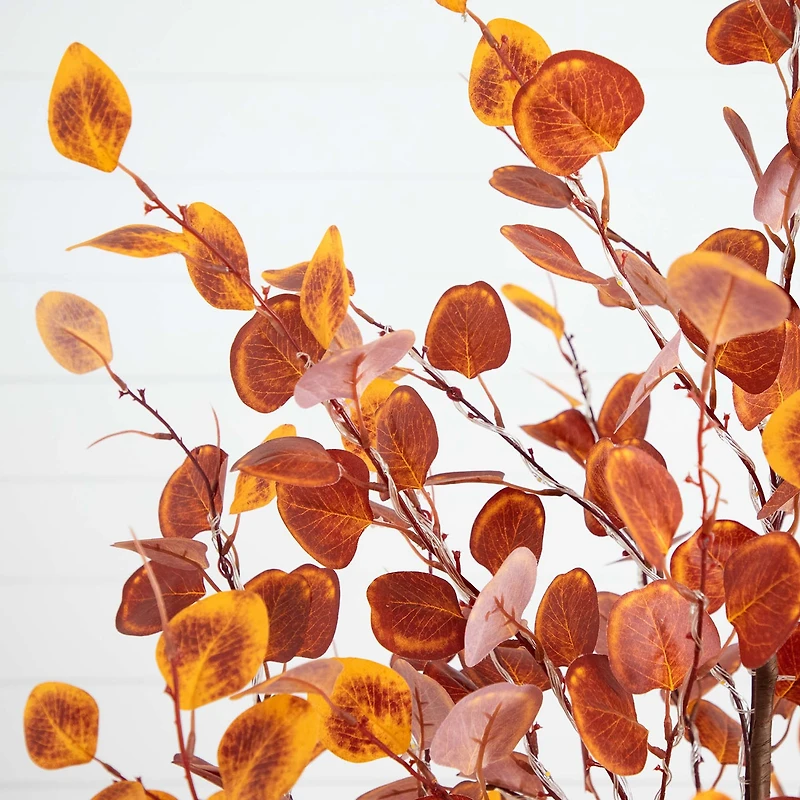 Nearly Natural 6' Orange Prelit Eucalyptus Lighted Indoor Artificial Tree