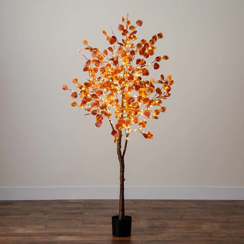 Nearly Natural 6' Orange Prelit Eucalyptus Lighted Indoor Artificial Tree