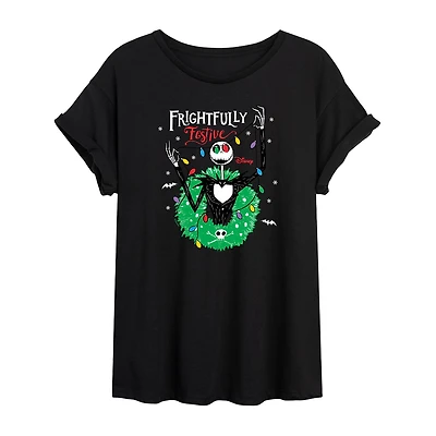 Tim Burton'S Frightfully Festive Tee Womens Juniors Crew Neck Short Sleeve Regular Fit Nightmare Before Christmas Graphic T-Shirt