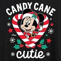 Disney Candy Cane Cutie Tee Womens Juniors Crew Neck Short Sleeve Regular Fit Minnie Mouse Graphic T-Shirt
