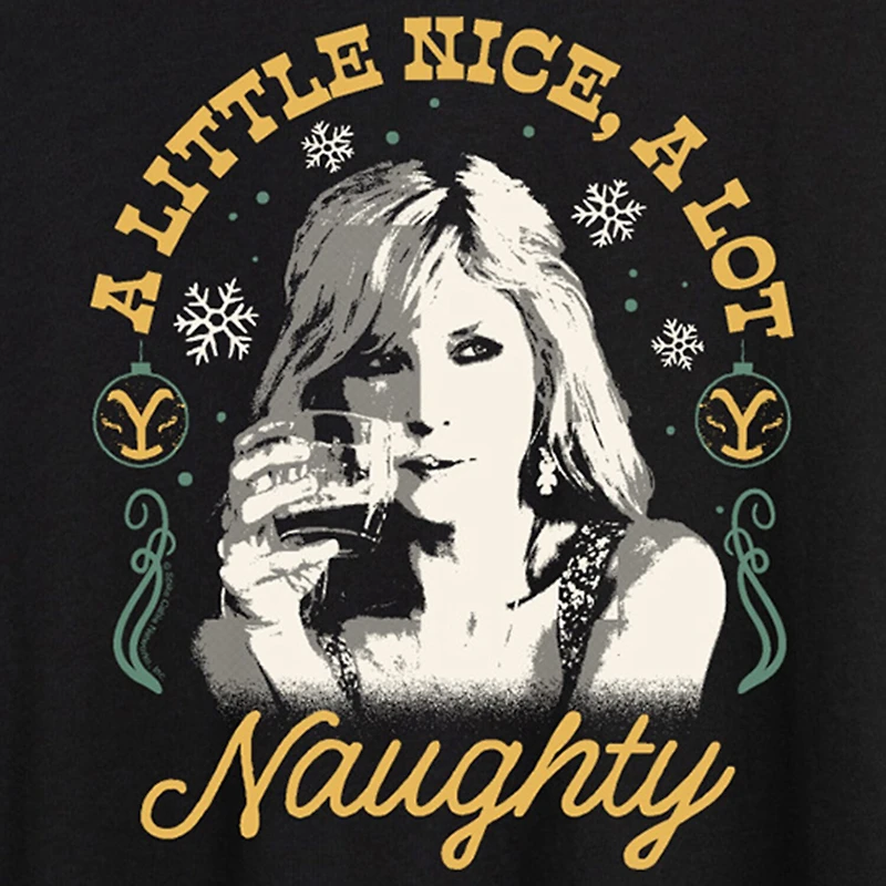 Yellowstone Beth Dutton Nice And Naughty Womens Juniors Crew Neck Short Sleeve Regular Fit Graphic T-Shirt