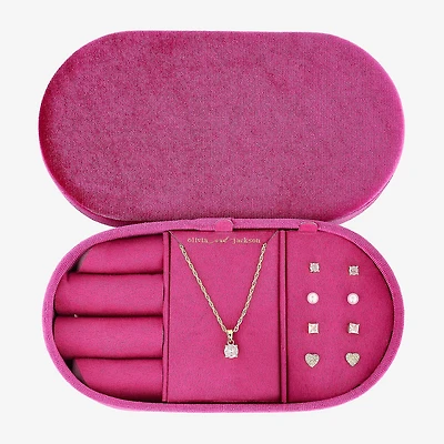 olivia and jackson Womens Cubic Zirconia Heart Round 5-pc. Jewelry Set with Travel Case
